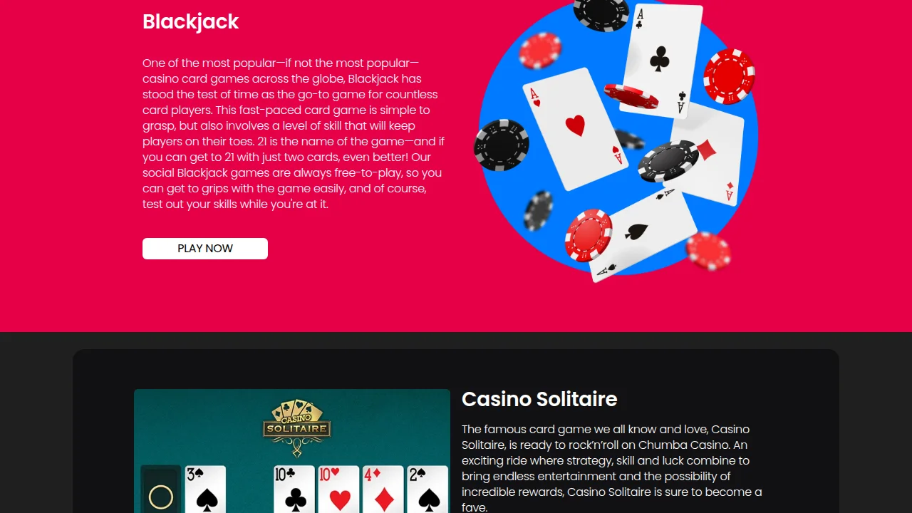 Beyond the slots: Chumba carries blackjack and Casino Solitaire as table games