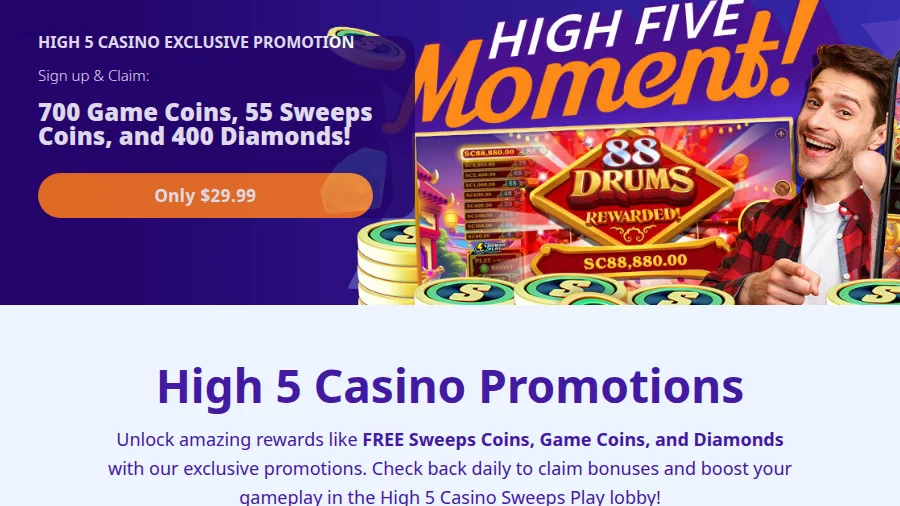 High 5 Casino's bonus page